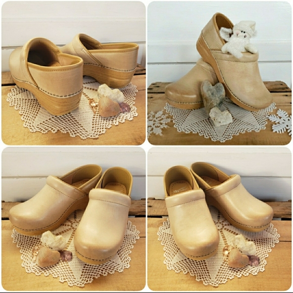 Cream Dansko Pro Honey Clog Sand Burnished Distressed Leather Boho Cottage 37 41 - Picture 7 of 13